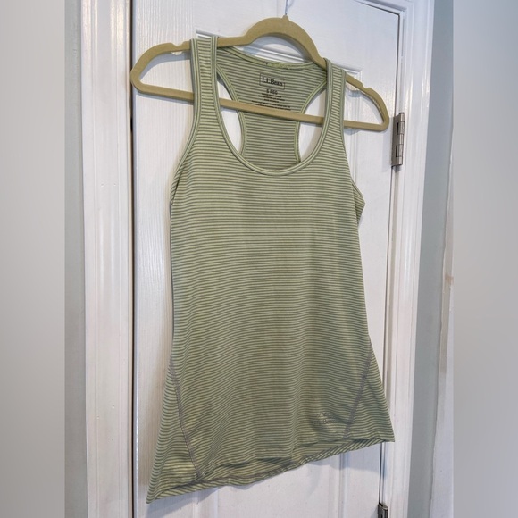 L.L. Bean Size S Green Gray Stripe Racerback Stretchy Pullover Athletic Top Logo - Picture 5 of 8
